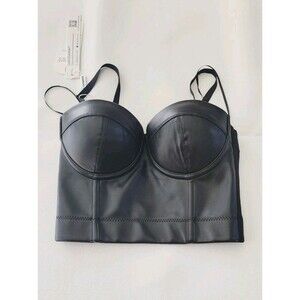 Charmian Black Faux Leather Corset Bustier Top NWT Size S 32B